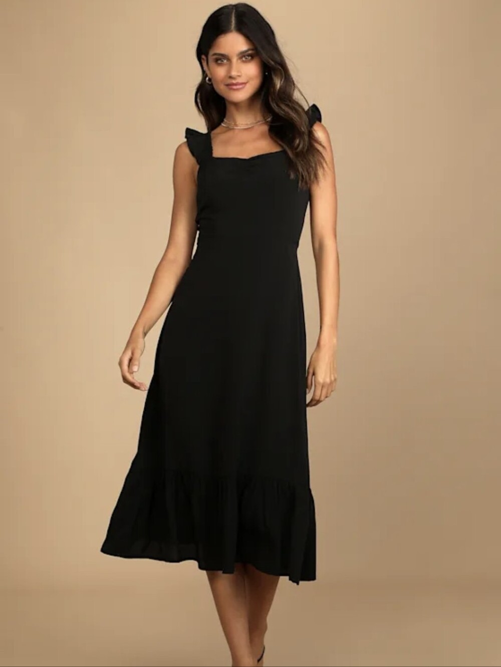 Lulu's Black Ruffle Strap Midi Dress Sz.M NWT